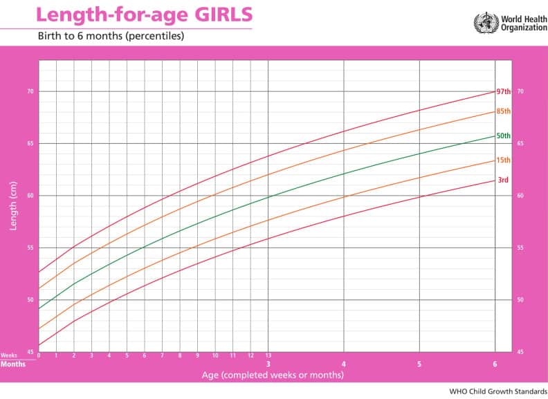 grafico curva di crescita percentili di crescita bambine dalla nascita 6 mesi