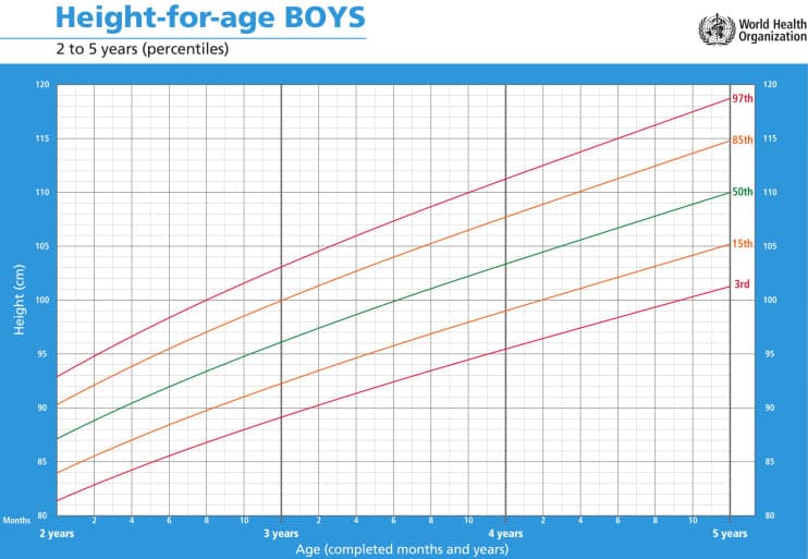 grafico curve di crescita percentili di crescita bambini 2 anni a 5 anni